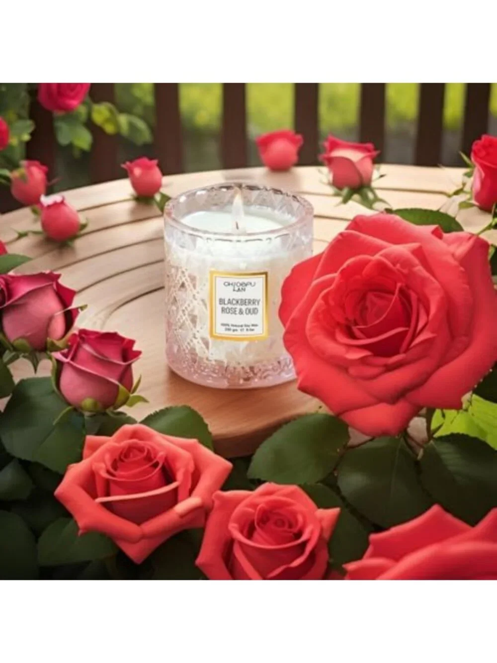 Rose & Oud Scented Candle - Long Burning 55 Hours, Natural Soy Wax, Perfect Gift